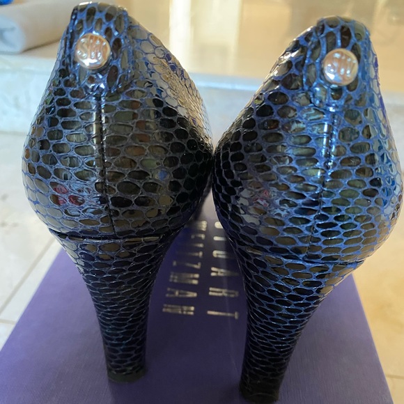 Stuart Weizmann Logoplainfield Sea Crystal Snake Navy Heels - Picture 4 of 8